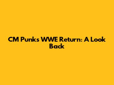 CM Punk's WWE Return: A Look Back