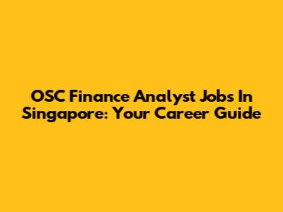 OSC Finance Analyst Jobs In Singapore: Your Career Guide