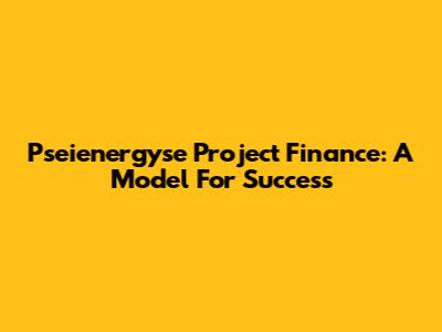 Pseienergyse Project Finance: A Model For Success