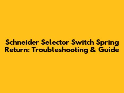 Schneider Selector Switch Spring Return: Troubleshooting & Guide