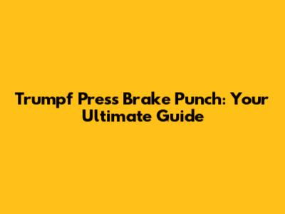 Trumpf Press Brake Punch: Your Ultimate Guide